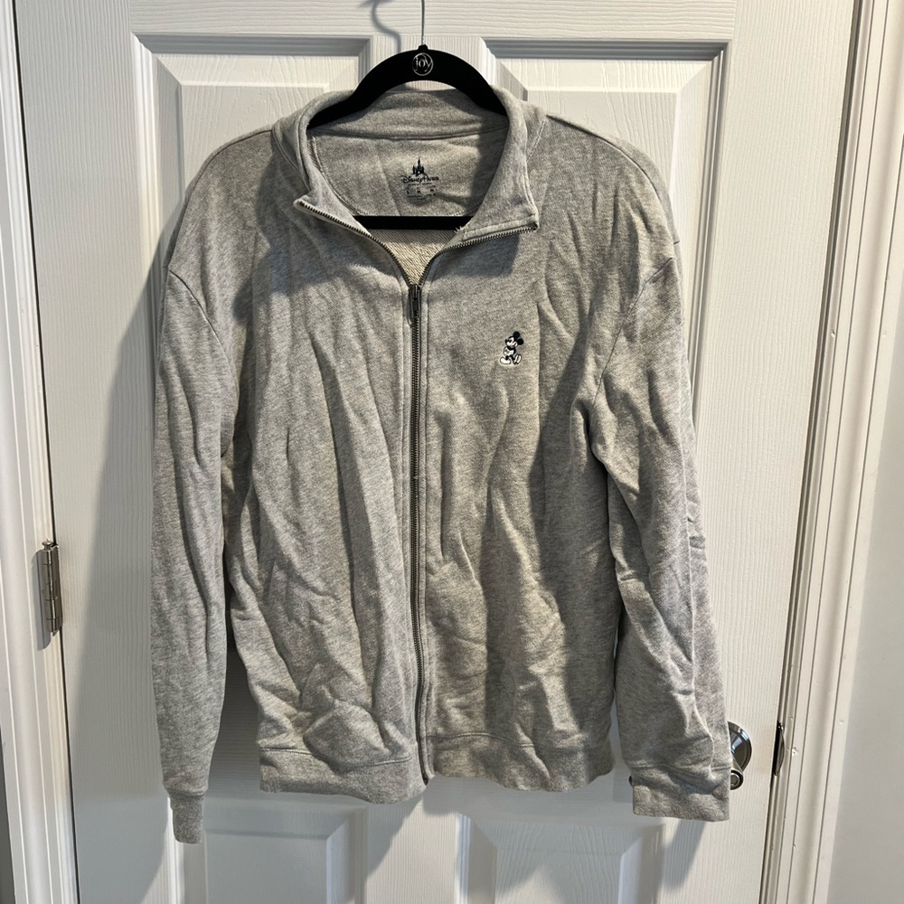 Disney Parks Grey Zip Up Crewneck Sweatshirt Small